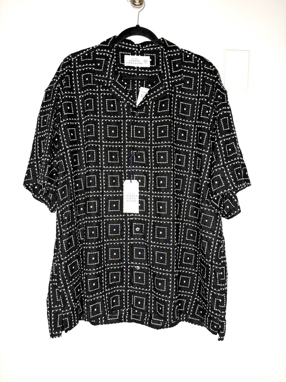 NWT Abercrombie & Fitch Summer Linen Blend Embroidered Shirt In Black Size XXL